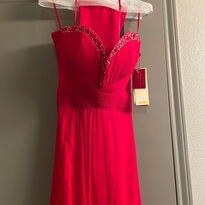 May Queen red strapless sweetheart dress